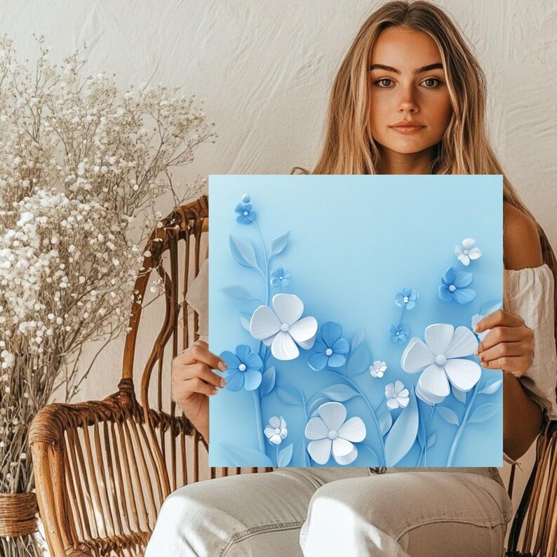 Soft Blue Flower Art, Canvas or Poster, Modern Floral Wall Decor, Elegant Minimalist Artwork, Living Room Bedroom Office Wall Hanging - Image 5