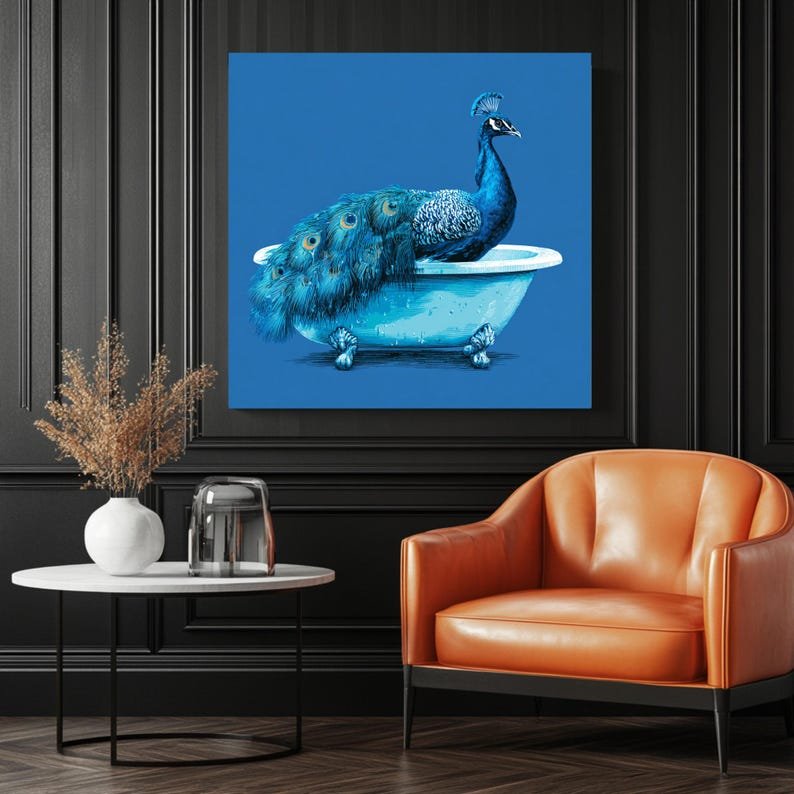 Peacock In Bathtub, Canvas Or Poster, Animal Decor, Bathroom Decor, Home Decor, Modern Room Decor, Peacock Wall Hanging, Peacock Art - Image 3