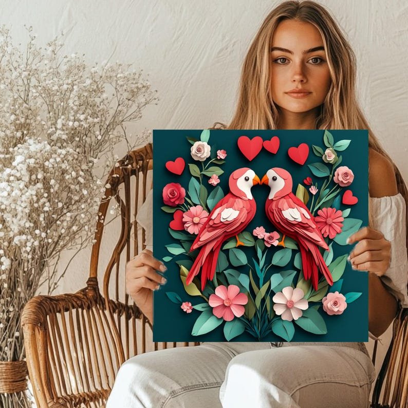 Love Bird Wall Art, Canvas or Poster, Love Bird Wall Decor, Cute Bird Home Decor, Living Room Decor, Romantic Decor, Valentine’s Decor - Image 5