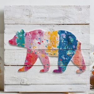 Colorful Bear Wall Art, Canvas Or Poster, Abstract Wildlife Decor, Rustic Wood Style Art, Living Room Wall Decor, Nursery Art, Bear Gift Art