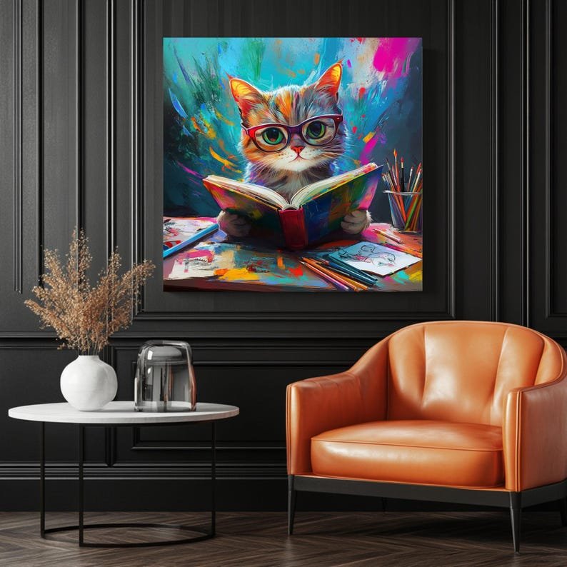 Cat With Glasses Wall Decor, Canvas Or Poster, Cat Wall Hanging, Animal Decor, Living Room Decor, Bedroom Decor, Contemporary Decor, Kid Art - Image 3