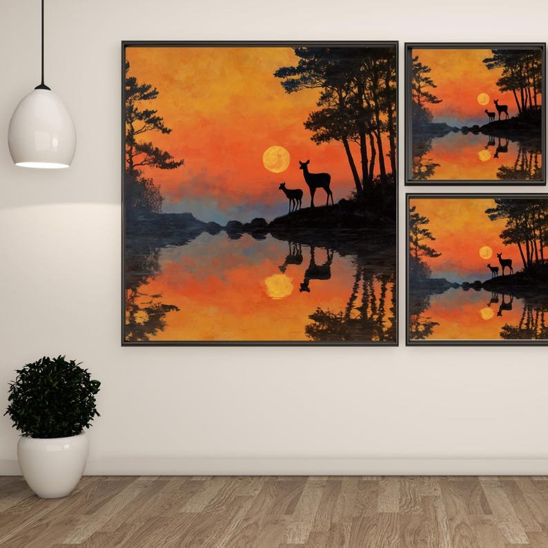 Deer Sunset Wall Art, Canvas or Poster, Wildlife Wall Decor, Nature Landscape Art, Cabin Wall Hanging, Bedroom Wall Art, Deer Home Decor - Image 2