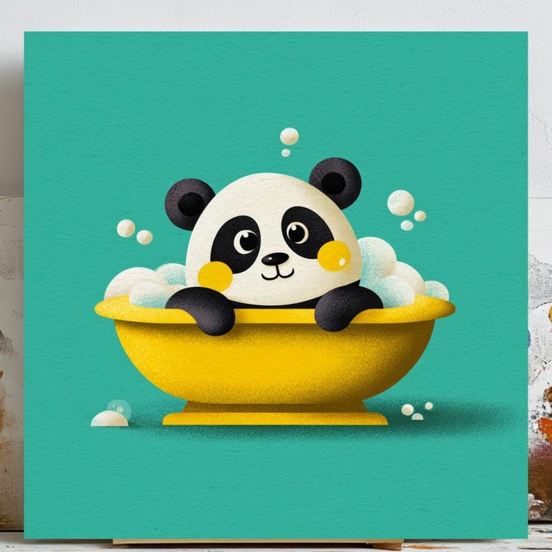 Panda in Bathtub Wall Art, Canvas Or Poster, Funny Animal Bathroom Decor, Kids Bathroom Wall Art, Cute Panda Art, Whimsical Home Decor Print