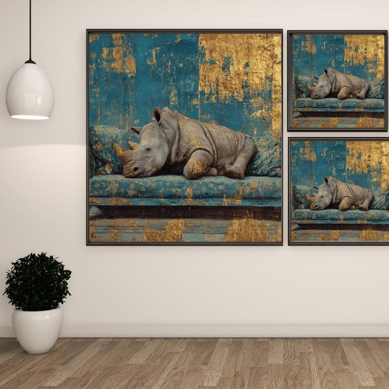 Rhino Wall Art, Canvas Or Poster, Animal Decor, Living Room Decor, Contemporary Art, Home Wall Art, Whimsical Art, Rhino Portrait,Home Decor - Image 2