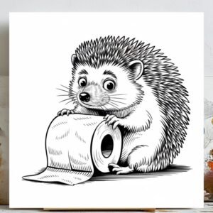 Hedgehog Bathroom Decor, Canvas Or Poster, Hedgehog With Toilet Paper, Funny Animal Art, Hedgehog Bathroom Decor, Bathroom Wall Decor