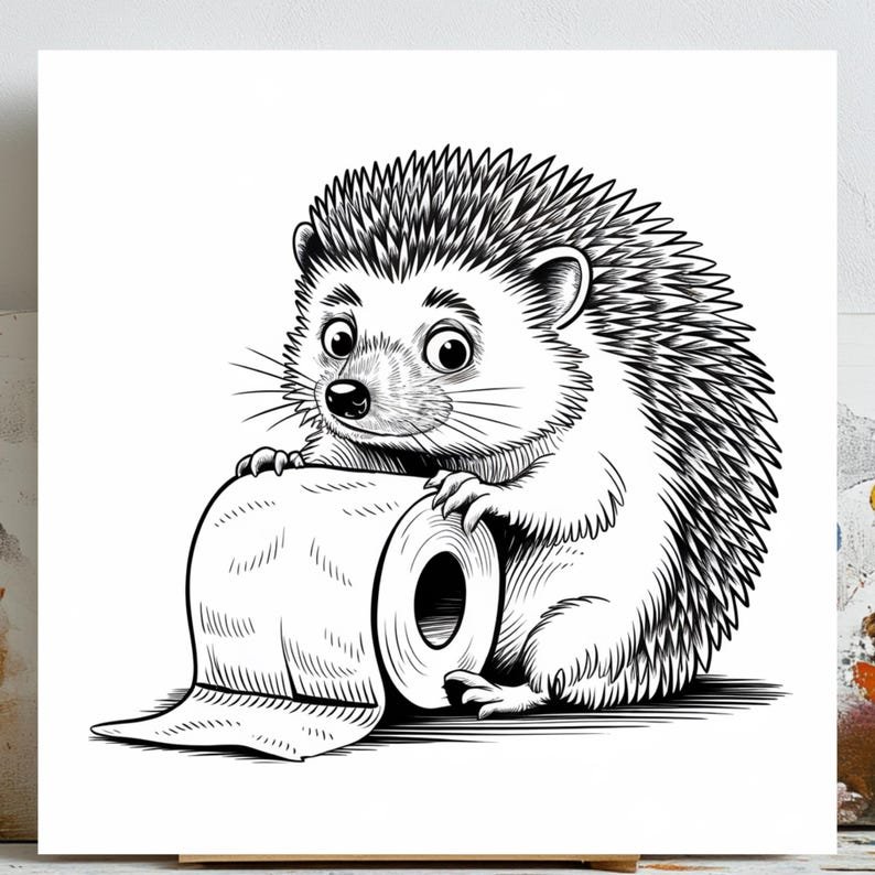 Hedgehog Bathroom Decor, Canvas Or Poster, Hedgehog With Toilet Paper, Funny Animal Art, Hedgehog Bathroom Decor, Bathroom Wall Decor