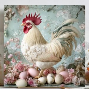 Easter Rooster Wall Art, Farmhouse Canvas or Poster, Rustic Kitchen Wall Hanging, Country Cottage Wall Decor, Chicken Print, Farmhouse Decor