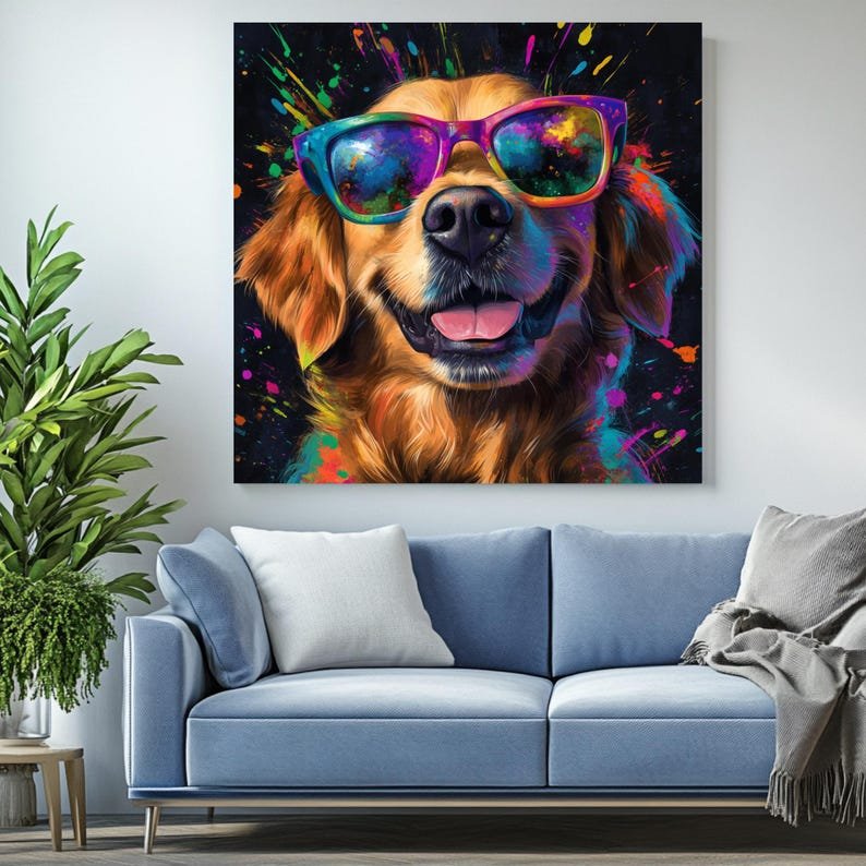 Golden Retriever Wall Art, Canvas or Poster, Colorful Dog Painting, Modern Pop Art Decor, Living Room Office Wall Hanging, Multicolor Design - Image 4