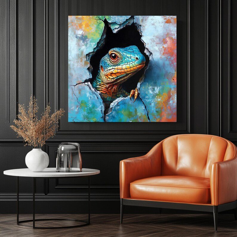 Lizard Wall Art, Canvas or Poster, Colorful Animal Painting, Modern Wall Hanging, Unique Wall Art, Bold Home Decor, Contemporary Wall Art - Image 3