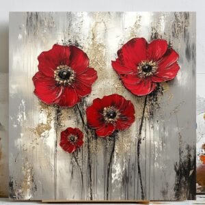 Red Floral Wall Art, Canvas or Poster, Modern Flower Painting, Flower Nursery Decor, Contemporary Art, Home Decor, Living Room Wall Art