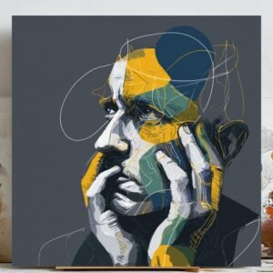 Abstract Man Portrait Wall Art, Canvas Or Poster, Contemporary Thinking Male Art, Modern Home Decor, Office Wall Decor, Masculine Gift Ideas