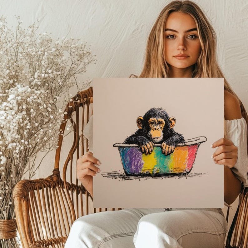 Chimpanzee In Bathtub Wall Decor, Canvas Or Poster, Animal Bathroom Art, Monkey Wall Art, Jungle Animal Decor, Home Wall Art, Bathroom Decor - Image 5