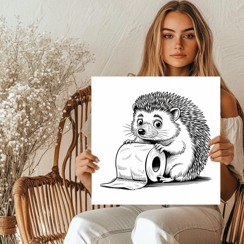 Hedgehog Bathroom Decor, Canvas Or Poster, Hedgehog With Toilet Paper, Funny Animal Art, Hedgehog Bathroom Decor, Bathroom Wall Decor - Image 5