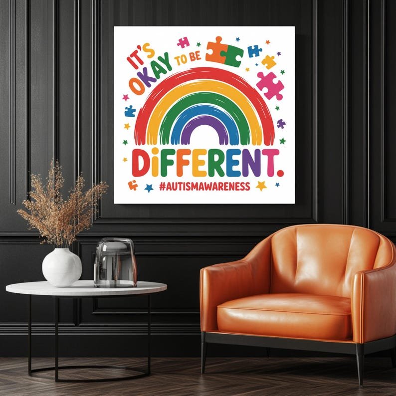 Be Different Wall Art, Canvas Or Poster, Positive Decor, Motivational Wall Hanging, Rainbow Art, Home Decor, Autism Wall Art - Image 3