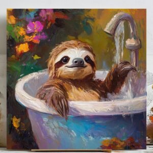 Relaxing Sloth Bathtub Artwork, Canvas Or Poster, Bathroom Wall Decor, Spa Room Art, Whimsical Animal Illustration, Home Decor, Sloth Art