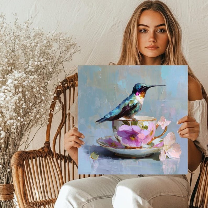 Hummingbird Wall Art, Canvas Or Poster, Floral Nature Decor, Living Room Bedroom Wall Art, Colorful Bird Painting, Spring Home Design - Image 5