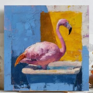 Flamingo In Bathtub Wall Art, Canvas Or Poster, Funny Bathroom Decor, Tropical Home Decor, Bird Wall Art, Unique Wall Hanging, Flamingo Gift