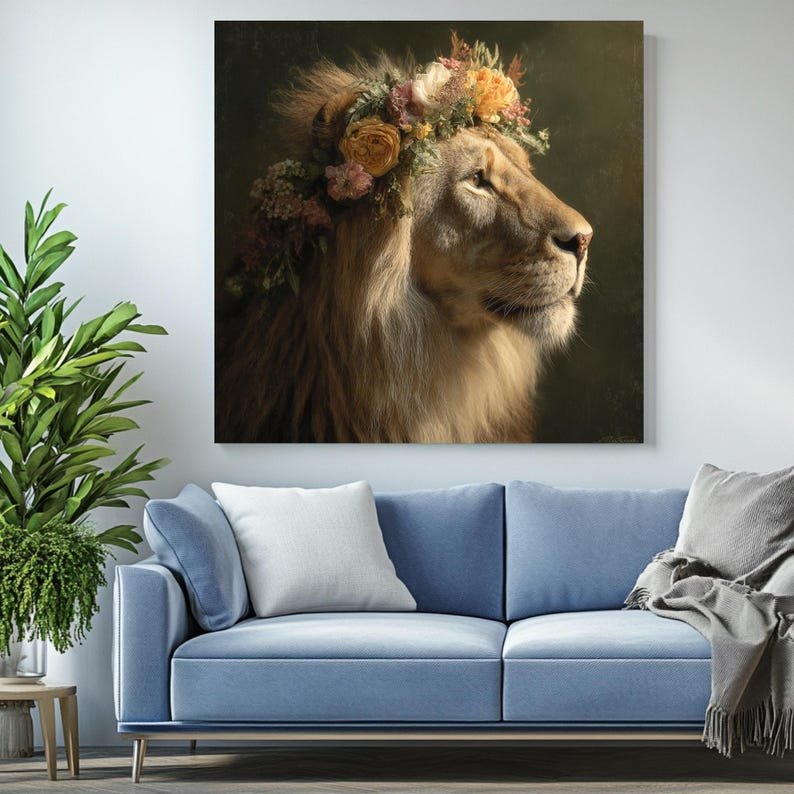 Floral Crown Lion Wall Art, Canvas Or Poster, Bohemian Home Decor, Safari Animal Art, Nursery Wall Decor,Jungle Theme Print,Lion Lovers Gift - Image 4