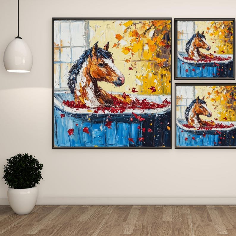 Horse in Bathtub Wall Art, Poster or Canvas, Funny Farmhouse Bathroom Decor, Equestrian Gift, Rustic Animal Art for Home, Animal Lover Gift - Image 2