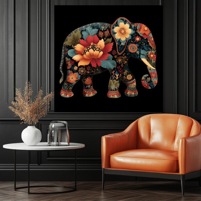 Floral Elephant Wall Art, Canvas or Poster, Boho Indian Decor, Living Room Bedroom Wall Art, Vibrant Elephant Painting, Home Decoration - Image 3