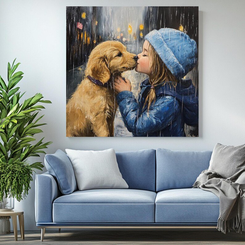 Girl and Dog Art, Canvas or Poster, Pet Art, Kids Room Decor, Animal Decor, Bedroom Art, Living Room Art, Cute Wall Art, Gift For Dog Lovers - Image 4