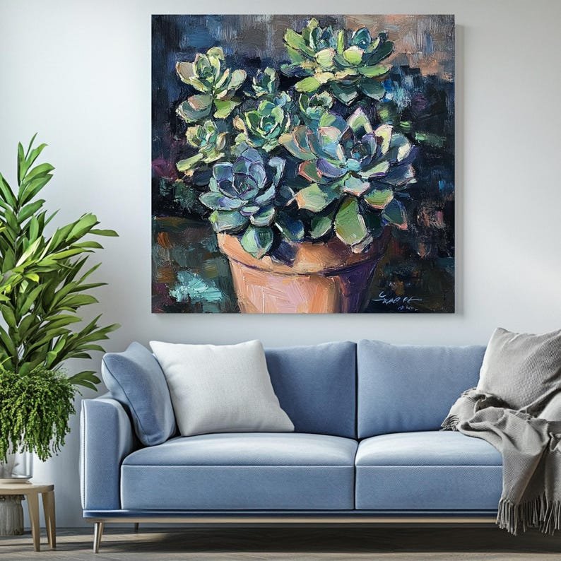 Succulent Plant Wall Art, Canvas or Poster, Botanical Home Decor, Green Plant Painting for Living Room Bedroom Entryway, Floral Artwork - Image 4