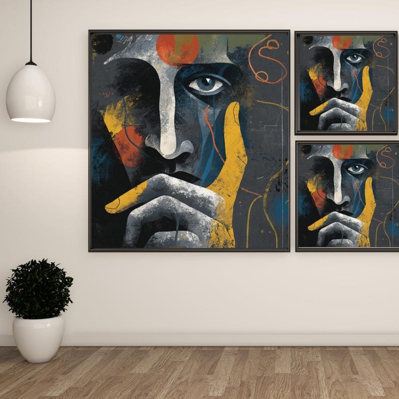 Abstract Man Wall Art, Canvas Or Poster, Modern Home Decor, Male Face Art Print, Contemporary Living Room Decor, Thinking Man Gift - Image 2