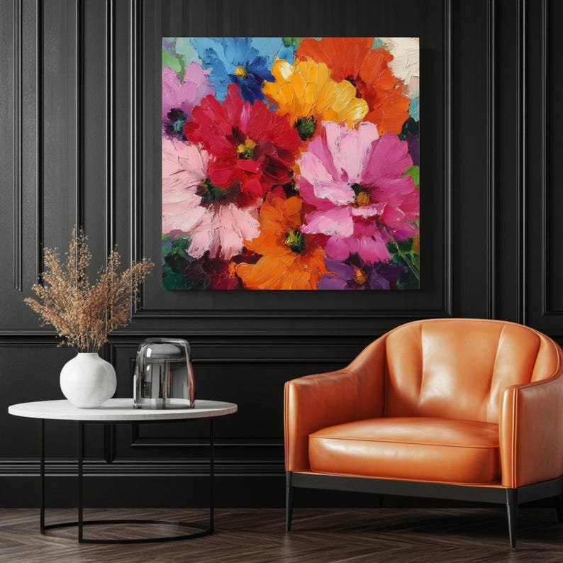 Flower Wall Art, Canvas Or Poster, Vibrant Bloom Painting, Floral Wall Hanging, Modern Decor, Living Room Decor, Bedroom Wall Art,Home Decor - Image 3