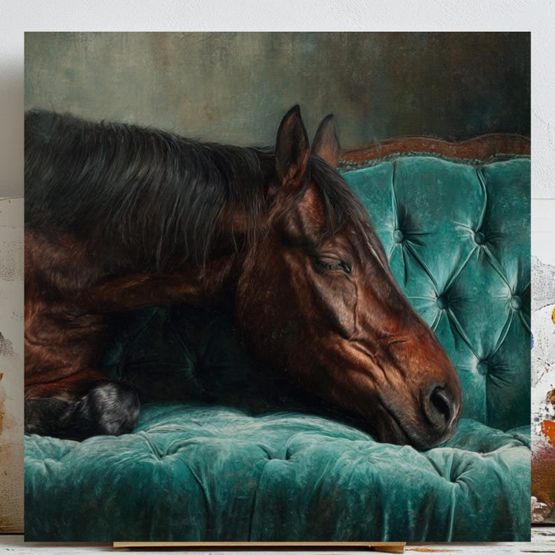 Sleeping Horse Wall Decor, Canvas Or Poster, Animal Wall Decor, Contemporary Design, Modern Wall Art, Horse Wall Hanging, Horse Canvas