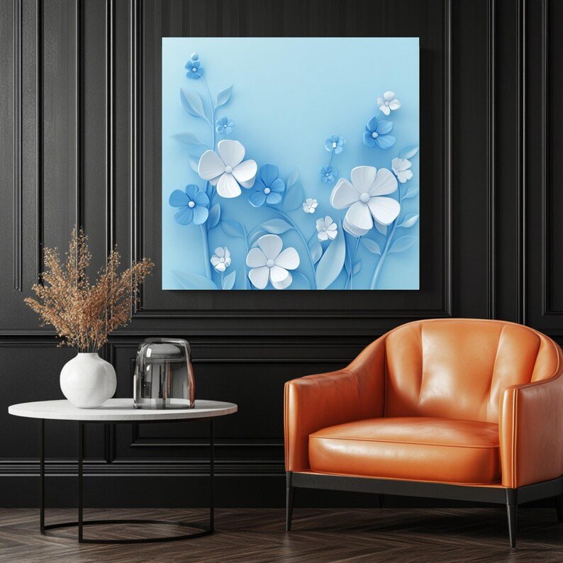 Soft Blue Flower Art, Canvas or Poster, Modern Floral Wall Decor, Elegant Minimalist Artwork, Living Room Bedroom Office Wall Hanging - Image 3