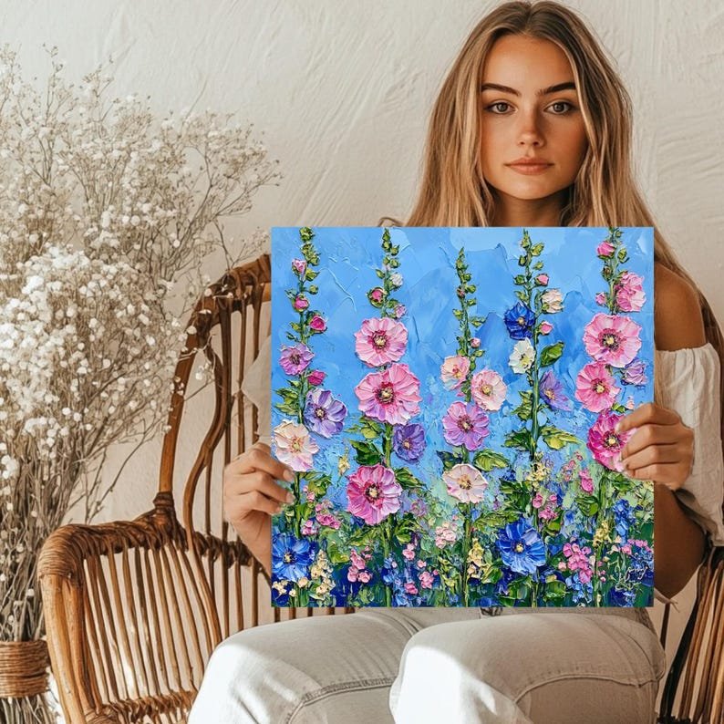 Hollyhock Flower Print: Colorful Wildflower Field, Boho Garden Wall Art - Image 5