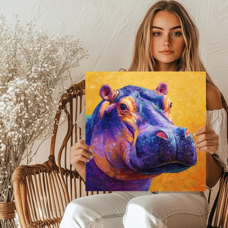 Hippopotamus Wall Art, Canvas or Poster, Colorful Animal Decor, Hippo Wall Hanging, Kids Room Wall Art, Playful Home Wall Decor, Nursery Art - Image 5