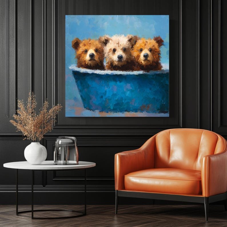 Three Bears In Bathtub, Canvas Or Poster, Wall Decor, Nursery Wall Art, Bathroom Wall Decor, Bathroom Decor, Home Decor, Living Room Art - Image 3