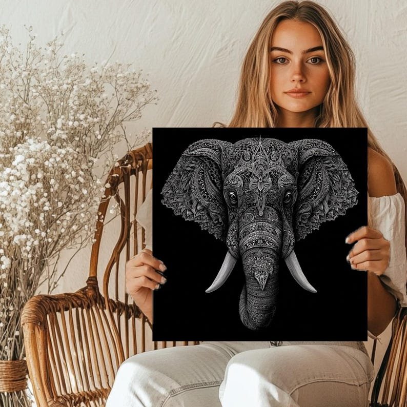 Mandala Elephant Wall Art, Canvas or Poster, Intricate Boho Decor, Spiritual Animal Art for Living Room Bedroom, Black & White Home Decor - Image 5