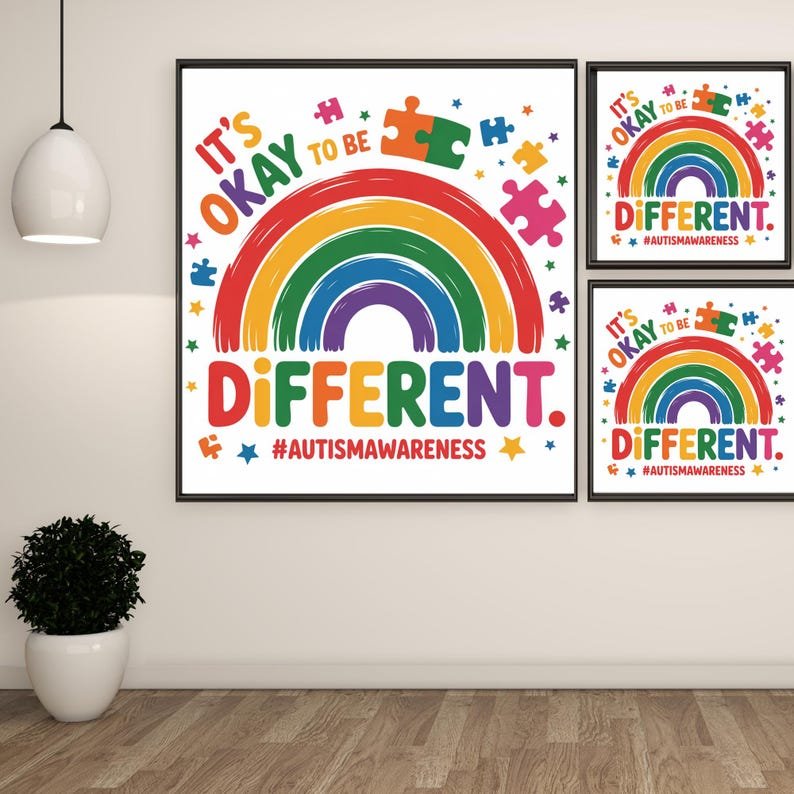 Be Different Wall Art, Canvas Or Poster, Positive Decor, Motivational Wall Hanging, Rainbow Art, Home Decor, Autism Wall Art - Image 2