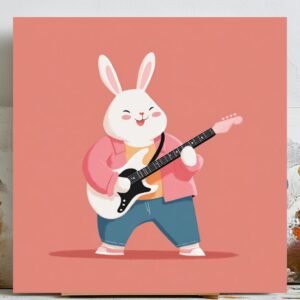 Rabbit Playing Guitar, Canvas or Poster, Kids Decor, Playroom Wall Art, Cute Animal Decor, Music Wall Art, Rabbit Wall Hanging, Rabbit Art