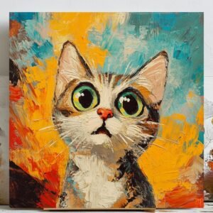 Abstract Cat Wall Decor, Canvas Or Poster, Colorful Kitten Art, Whimsical Animal Painting, Playful Wall Art, Bedroom Decor, Cute Cat Art