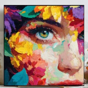 Floral Abstract Face Wall Art, Canvas or Poster, Colorful Woman Portrait Painting, Texture Art Print, Home Office Bedroom Wall Hanging