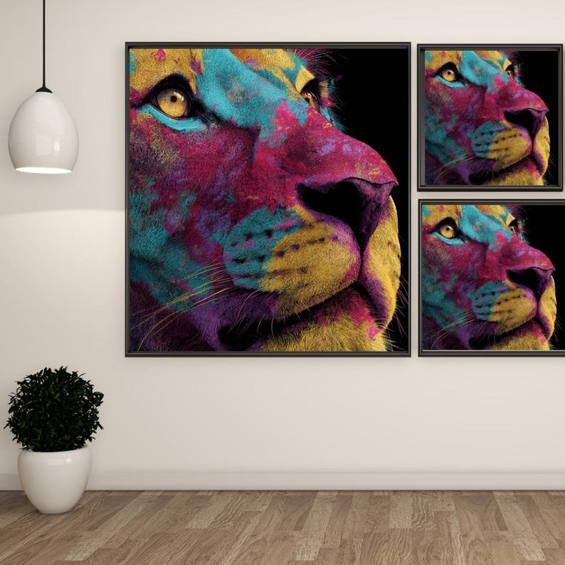 Vibrant Lion Portrait, Canvas Or Poster, Modern Decor, Contemporary Wall Art, Animal Decor, Living Room Decor,Office Decor,Lion Wall Hanging - Image 2