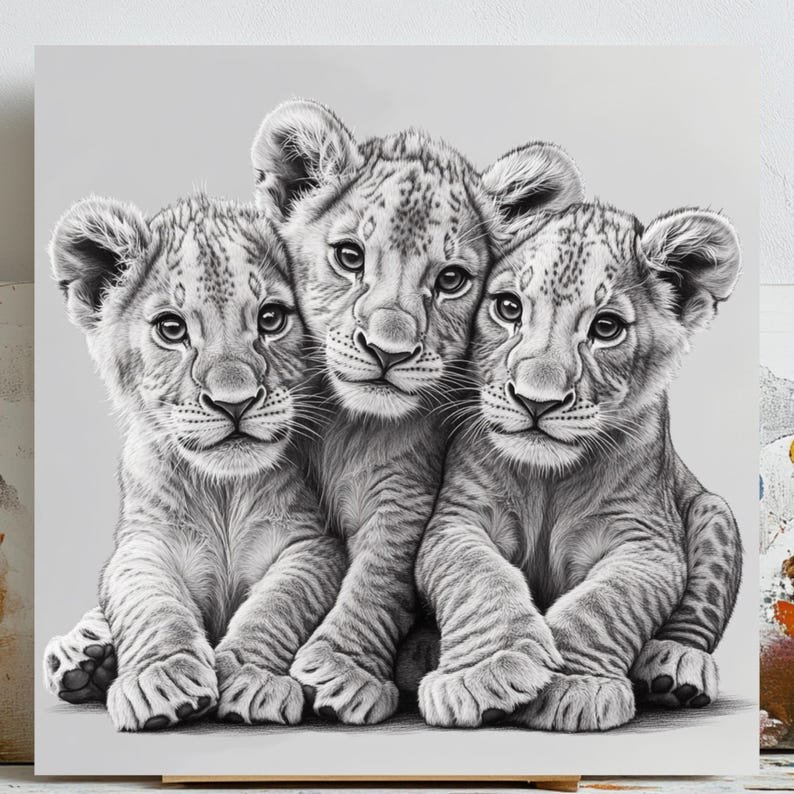 Lion Cub Wall Art, Canvas or Poster, Safari Nursery Decor, Animal Family Art, Wildlife Wall Art, Baby Lion Print for Kids Room or Playroom