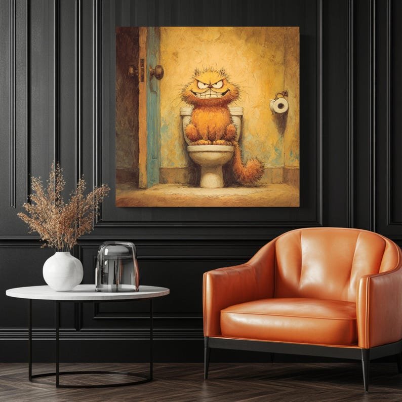 Grumpy Cat On Toilet, Canvas Or Poster, Funny Bathroom Wall Art, Animal Bathroom Decor, Humor Wall Hanging, Cat Lover Gift, Home Decor - Image 3