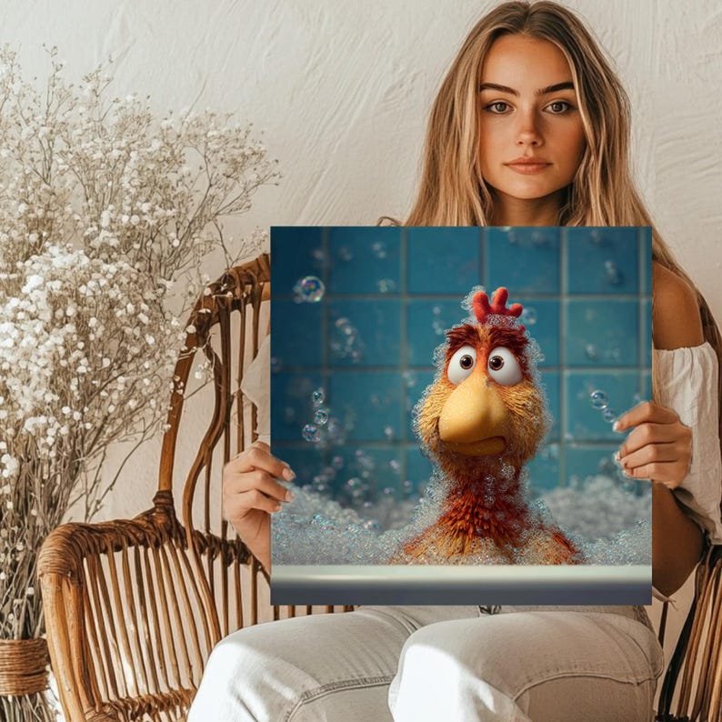 Funny Chicken In Bathtub Art, Canvas or Poster, Whimsical Bathroom Wall Decor, Playful Animal Artwork, Kids Room Wall Hanging, Nursery Art - Image 5