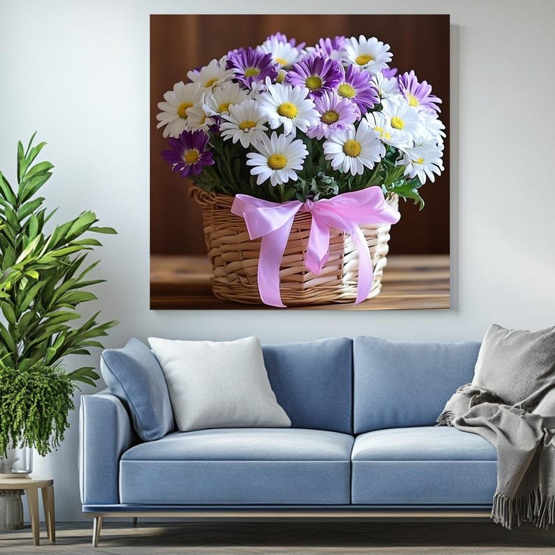Floral Basket Wall Art: Daisy Canvas or Poster Print - Image 4