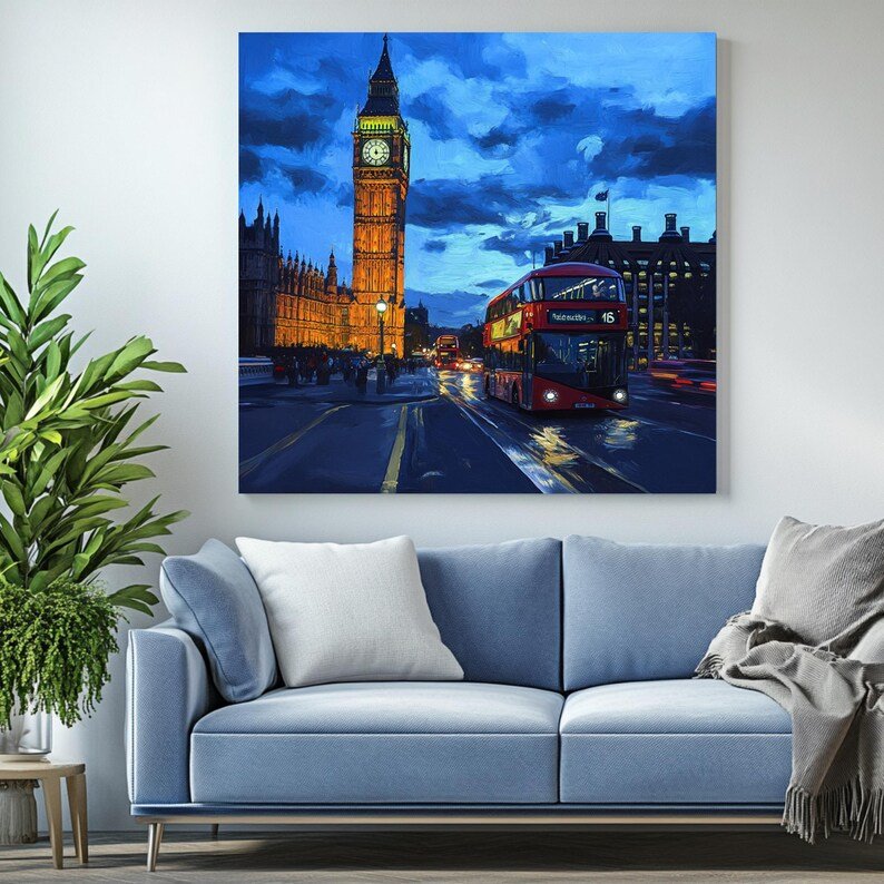 London Cityscape, Canvas or Poster, Travel Wall Art, Modern Living Room Decor, Big Ben Painting, British Landmark Print, Urban Wall Hanging - Image 4
