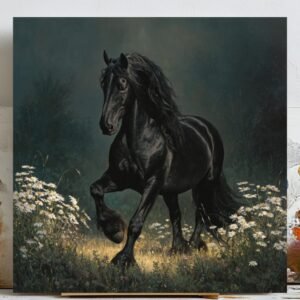Black Horse Wall Art, Canvas Or Poster, Rustic Countryside Wall Art For Living Room Or Farmhouse, Horse Home Decor, Bedroom Wall Art
