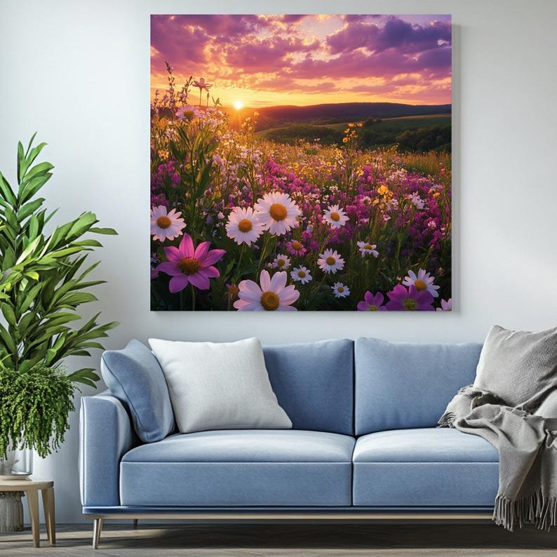 Flower Landscape Wall Art, Poster or Canvas, Summer Landscape Art, Nature Decor, Botanical Home Decor, Floral Landscape Print, Wall Art Gift - Image 4