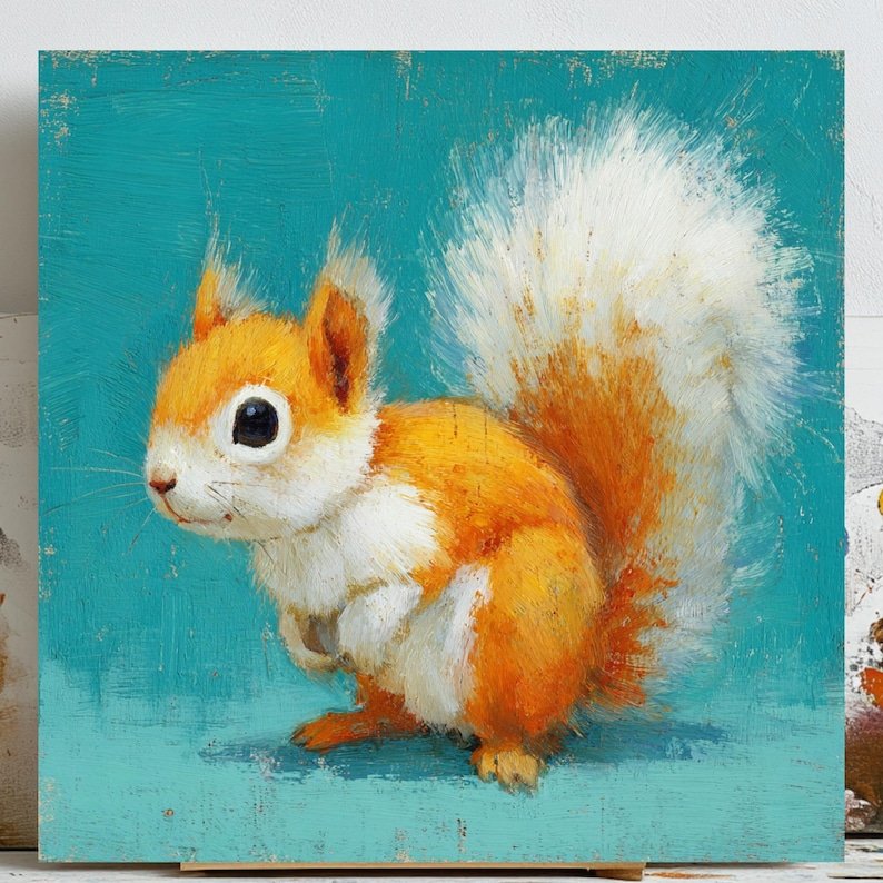 Squirrel Wall Art, Canvas Or Poster, Orange White Squirrel, Woodland Wall Hanging, Animal Decor, Living Room Decor, Bedroom Decor, Kids Art
