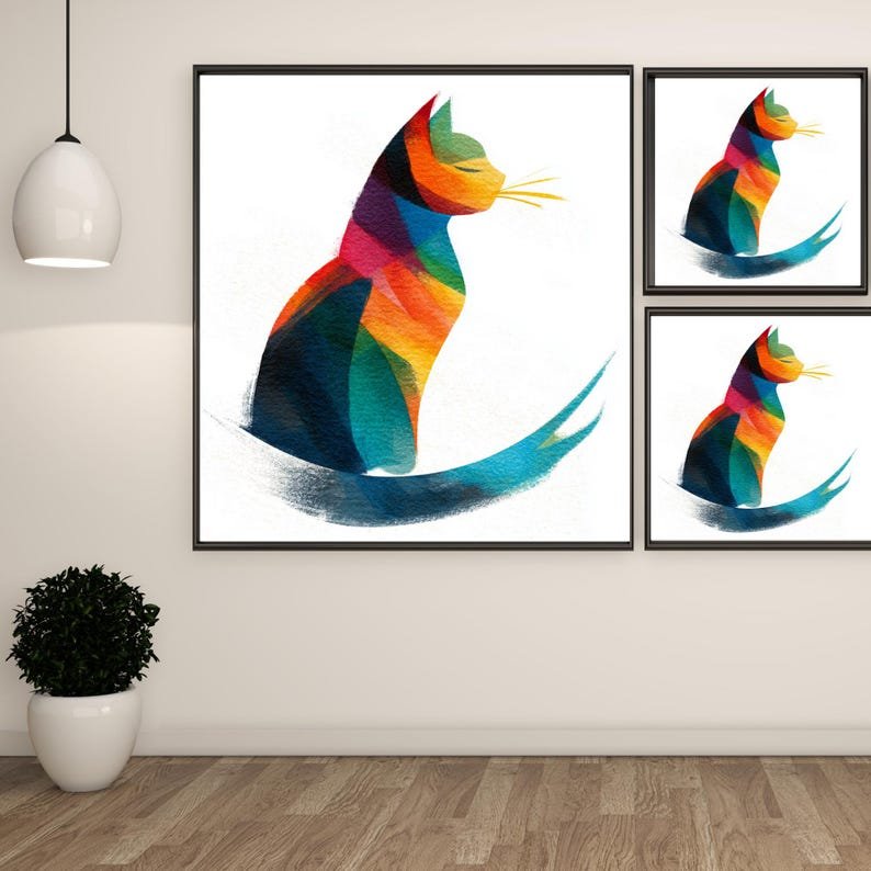 Colorful Cat Wall Art, Abstract Cat Print, Digital Download, Whimsical Cat Decor, Cat Lover Gift, Modern Pet Art,Nursery Wall Art,Home Decor - Image 2