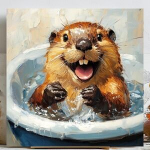 Beaver In Bathtub, Poster or Canvas, Bathroom Art, Woodland Animal Poster, Kids Bathroom Decor, Cute Beaver, Nursery Decor, Minimalist Art