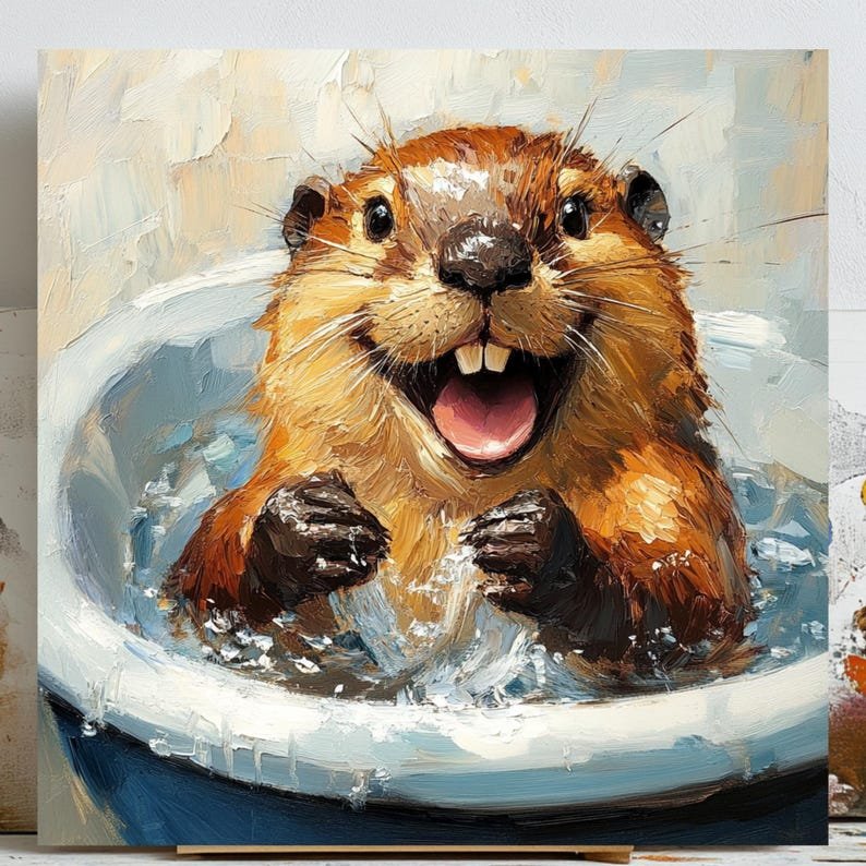 Beaver In Bathtub, Poster or Canvas, Bathroom Art, Woodland Animal Poster, Kids Bathroom Decor, Cute Beaver, Nursery Decor, Minimalist Art